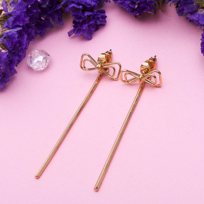 Серьги висячие "Бантик", цвет золото