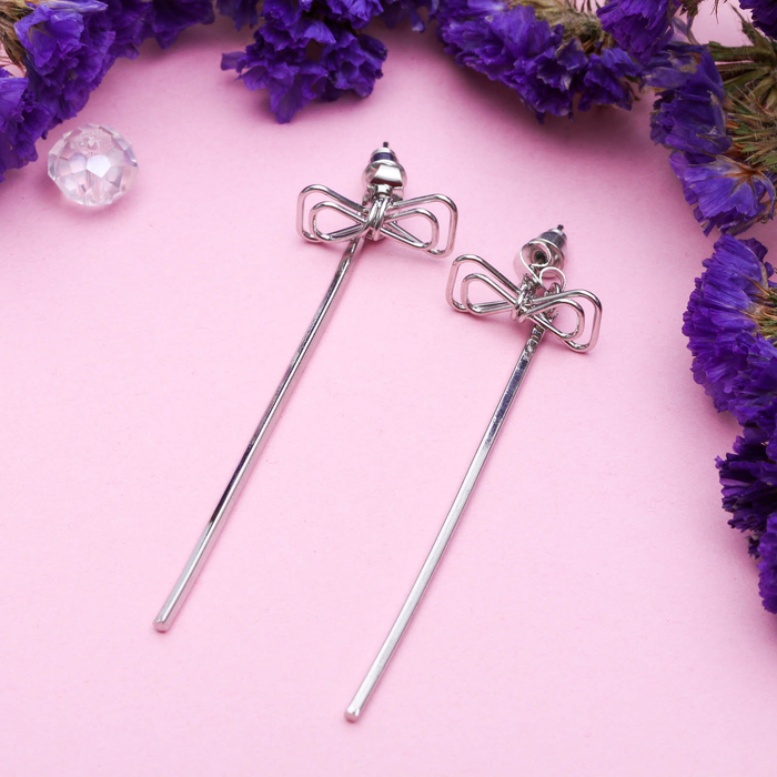 Серьги висячие "Бантик", цвет серебро