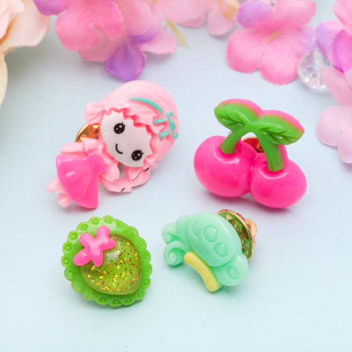 Брошь детская "Выбражулька" девочка на полянке, (набор 4 шт), форма МИКС, цвет МИКС