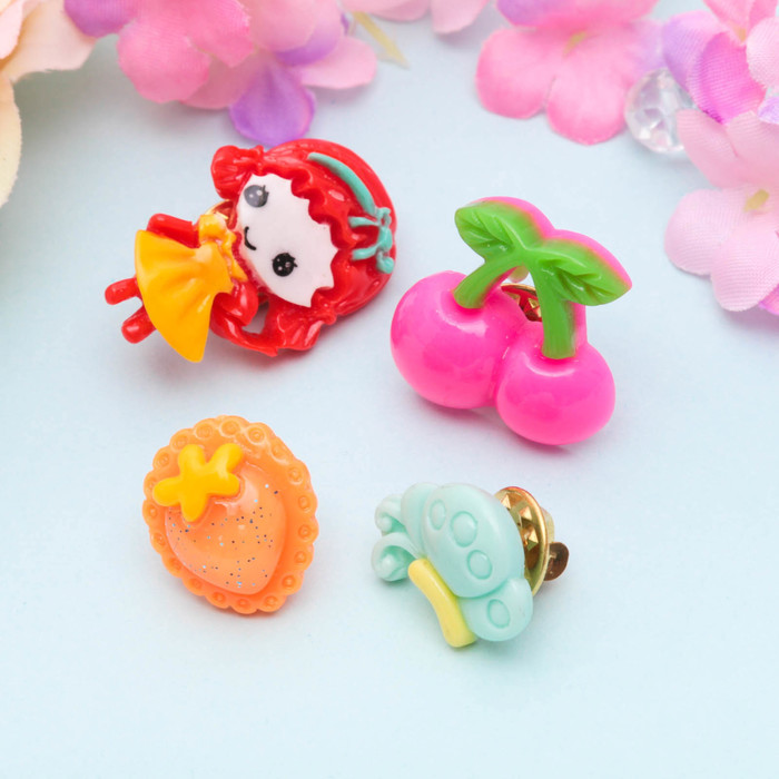 Брошь детская "Выбражулька" девочка на полянке, (набор 4 шт), форма МИКС, цвет МИКС