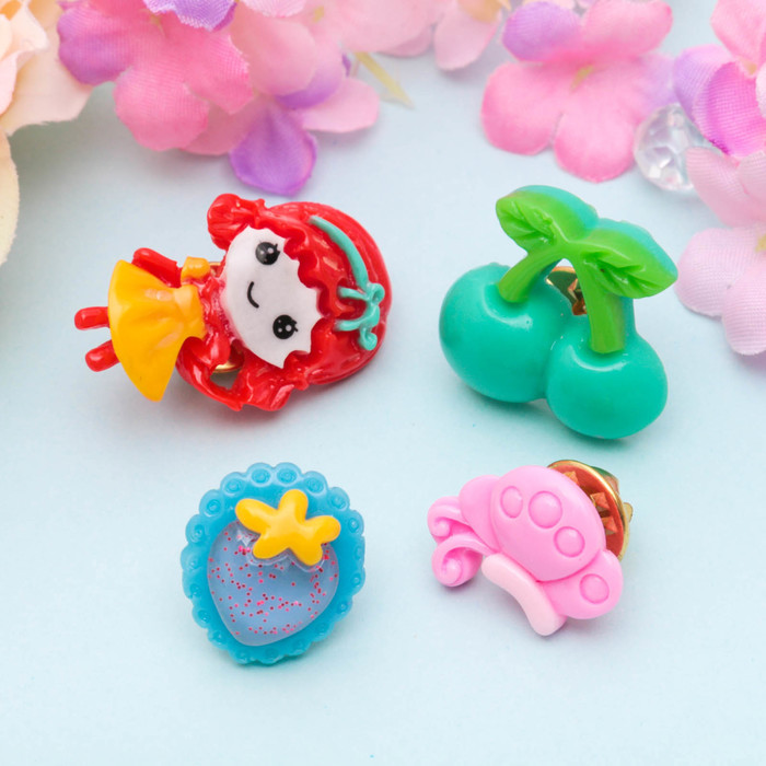 Брошь детская "Выбражулька" девочка на полянке, (набор 4 шт), форма МИКС, цвет МИКС