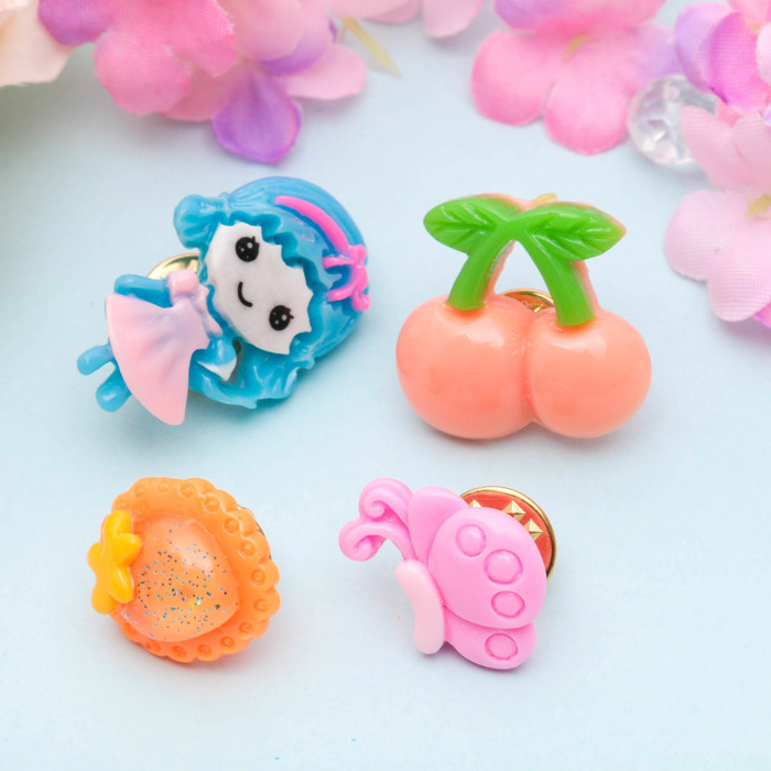 Брошь детская "Выбражулька" девочка на полянке, (набор 4 шт), форма МИКС, цвет МИКС