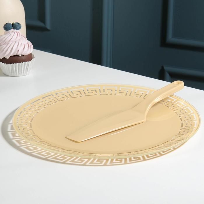 фото Подставка для торта «версаче», d=30 см, с лопаткой, цвет бежевый, в подарочной упаковке vellarti