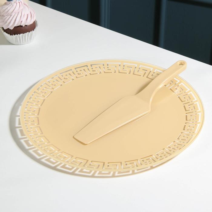 Блюдо 30 см "Версаче", с лопаткой, цвет бежевый, подарочная упаковка
