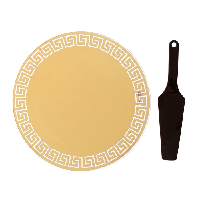 Блюдо 30 см "Версаче", с лопаткой, цвет бежевый, подарочная упаковка