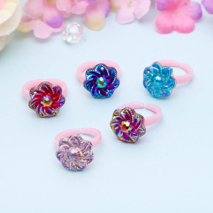 Кольцо детское "Выбражулька" блестящее, цветы, цвет МИКС, фас 100 шт