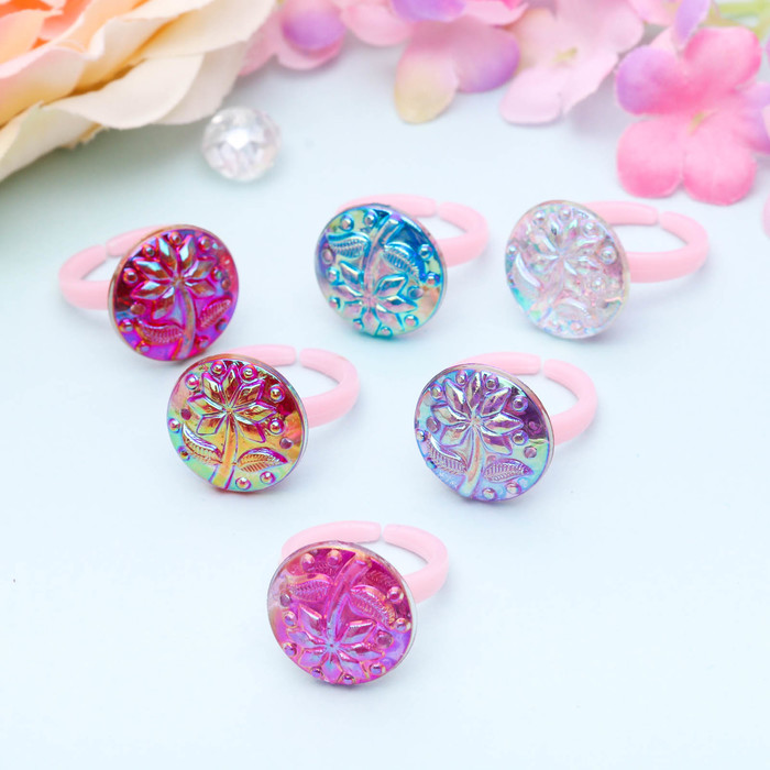 Кольцо детское "Выбражулька" блестящее, семицветик в круге, цвет МИКС, фас 100 шт