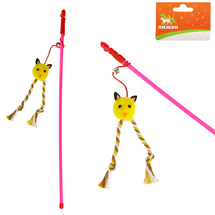 Дразнилка-удочка "Киса", ручка 49 см, микс цветов
