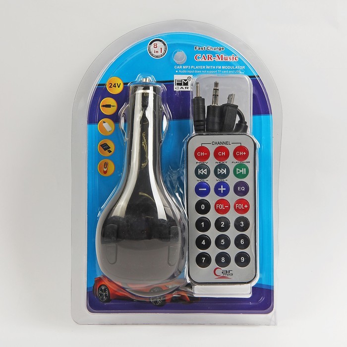 FM - трансмиттер, 12 В, USB/Mp3/WMA/MicroSD, черный