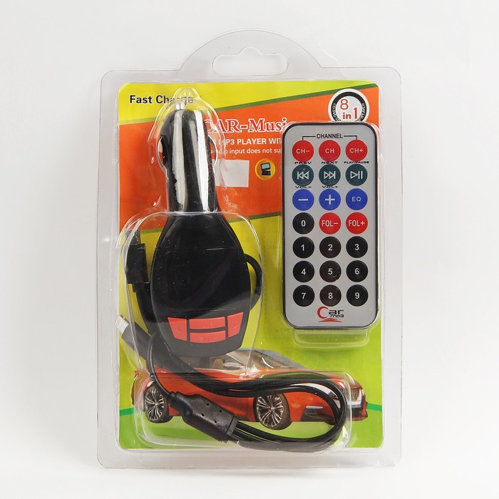 FM - трансмиттер, 12 В, USB/Mp3/WMA/MicroSD, черный