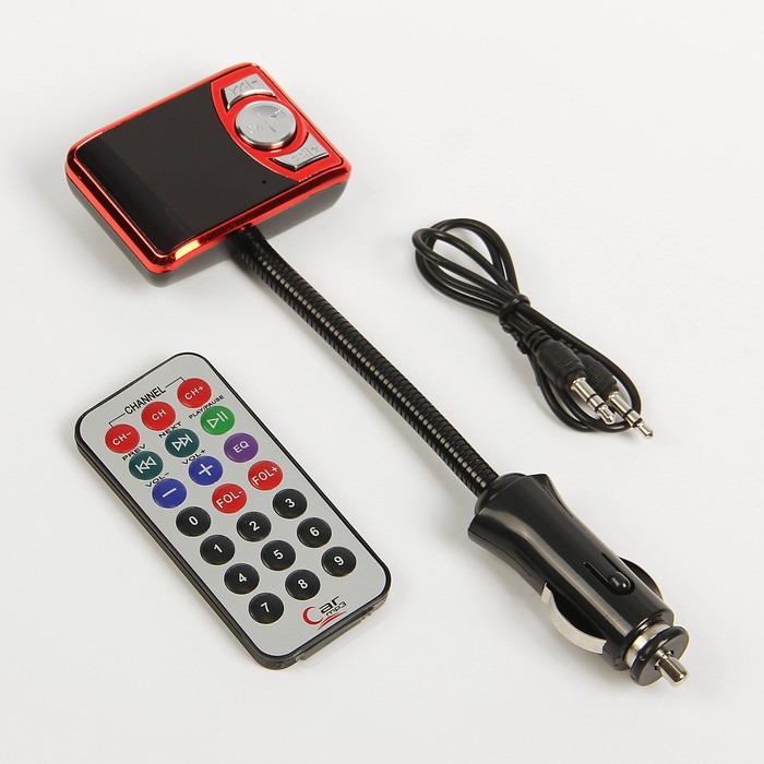 FM - трансмиттер, 12 В, USB/Mp3/WMA/AUX/MicroSD, красный