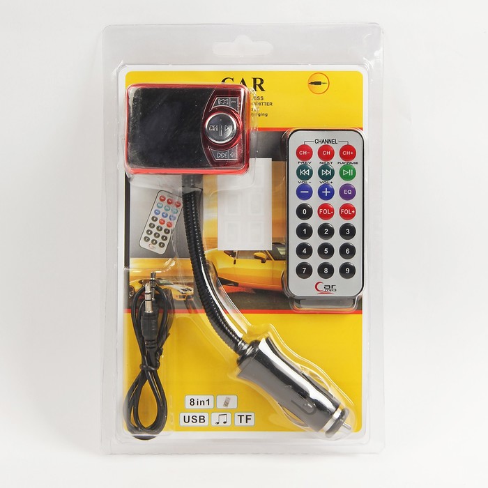 FM - трансмиттер, 12 В, USB/Mp3/WMA/AUX/MicroSD, красный