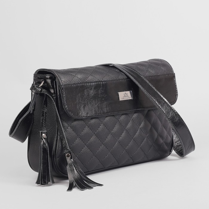 Сумка женская, отдел на молнии, наружный карман, длинный ремень, цвет чёрный