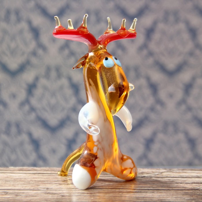 Сувенир стекло среднее "Лось прикольный" 4х5х10 см  МИКС