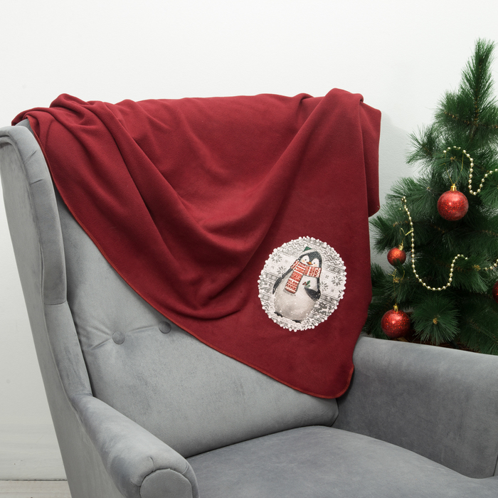 Плед Collorista "Пингвин" бордо 110х80 см, 100% п/э флис, 190 гр/м2