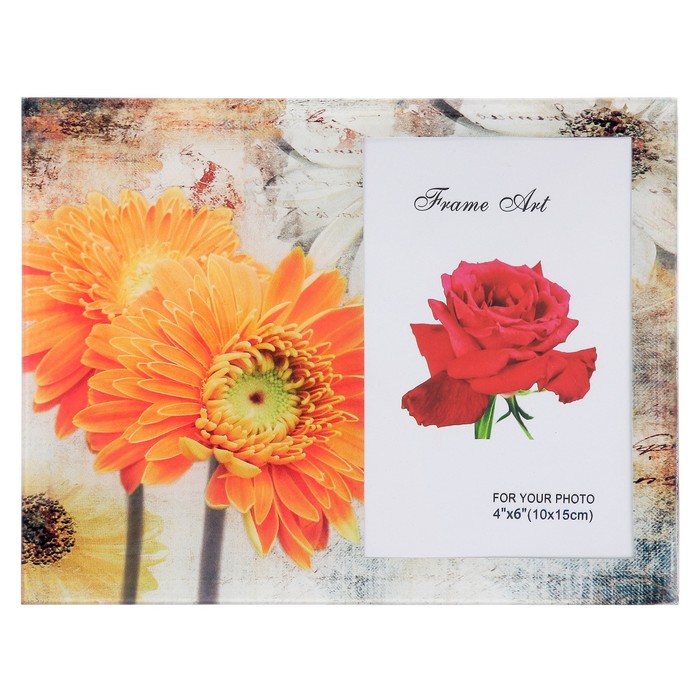 Фоторамка стекло 10х15 см "Оранжевые герберы" 17х22 см