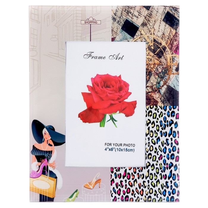Фоторамка стекло 10х15 см "Модница на шоппинге" 22х17 см