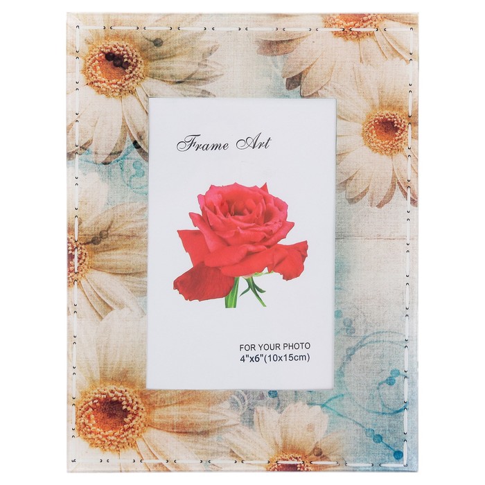 Фоторамка стекло 10х15 см "Белые ромашки" 22х17 см