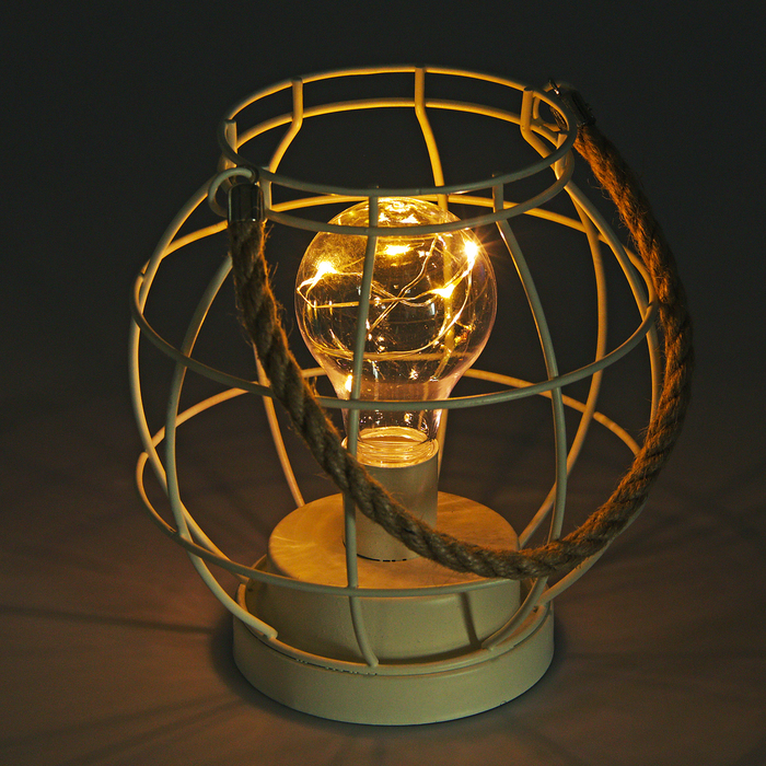 Лампа настольная лофт "Карамболина" белая от батареек 3xАА 16,5х15,5х15,5 см
