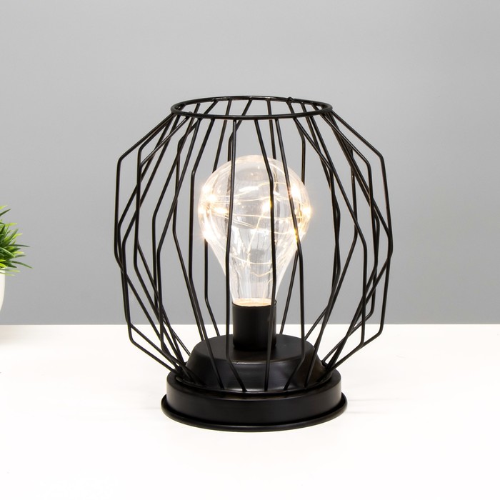 Лампа настольная лофт "Гараж" чёрная от батареек 2xААА 19х16х16 см