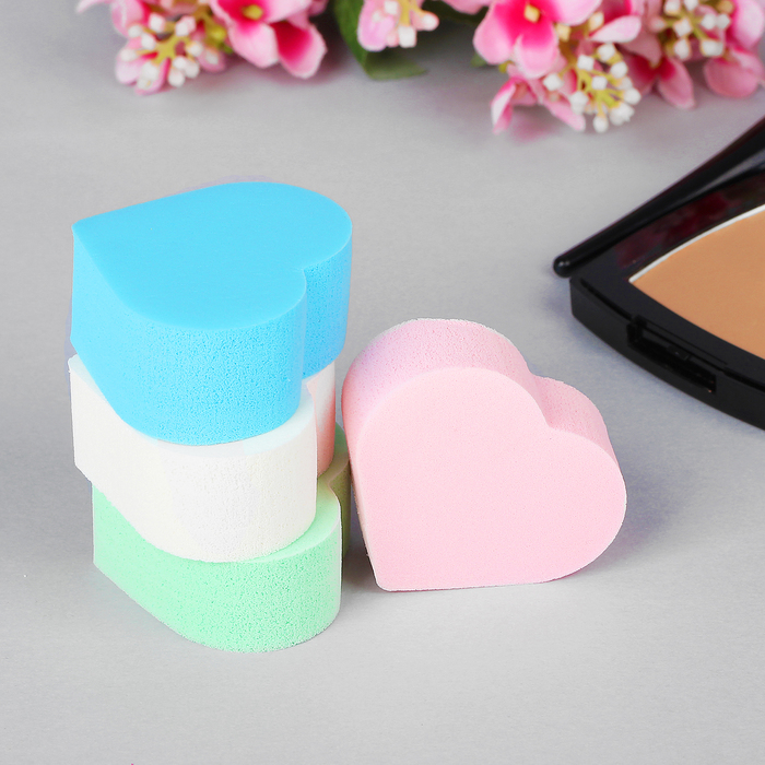 Набор спонжей для нанесения косметики "Сердца", 4шт, цвет МИКС