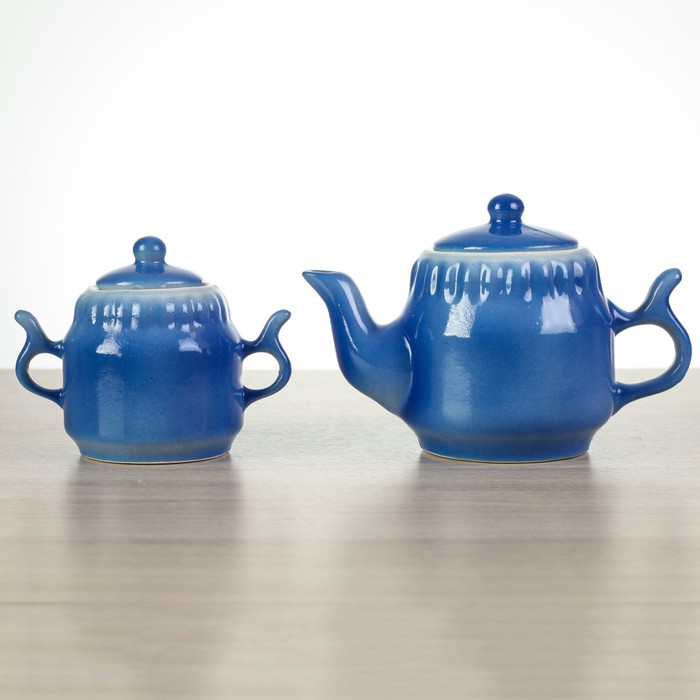 Чайник и сахарница "Синий цветок", чайник 0,75 л, сахарница 0,37 л