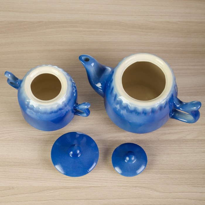 Чайник и сахарница "Синий цветок", чайник 0,75 л, сахарница 0,37 л