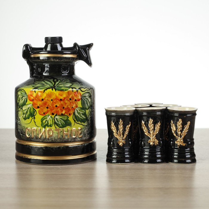 Набор для коньяка "Спиртное", мрамор с рябиной, штоф 1,4 л, рюмки 0,15 л