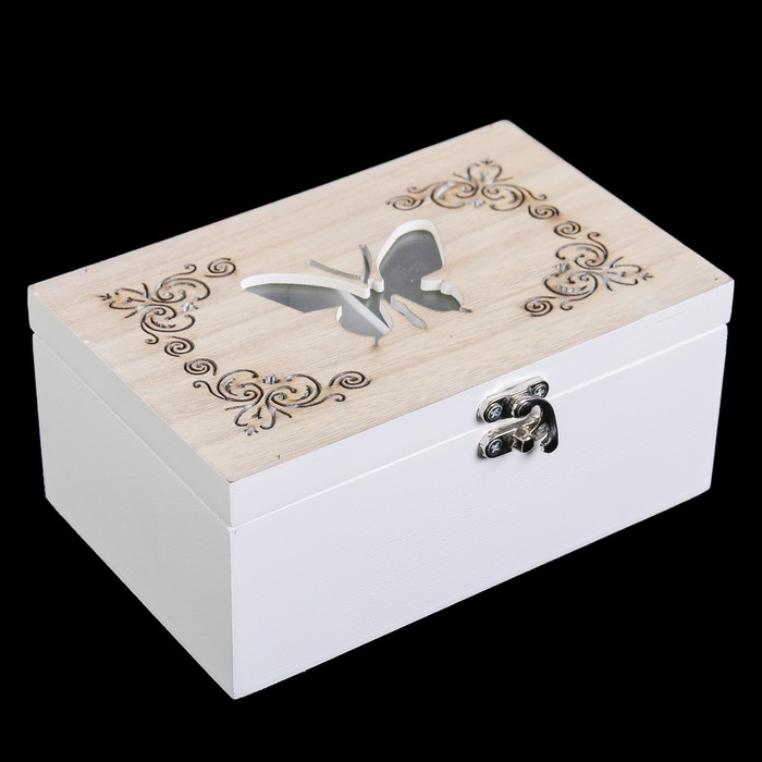 Шкатулка дерево с делениями "Бабочка" 7,5х17х11 см