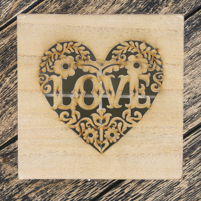 Шкатулка дерево с делениями "Love и цветы" 7,5х17х17 см