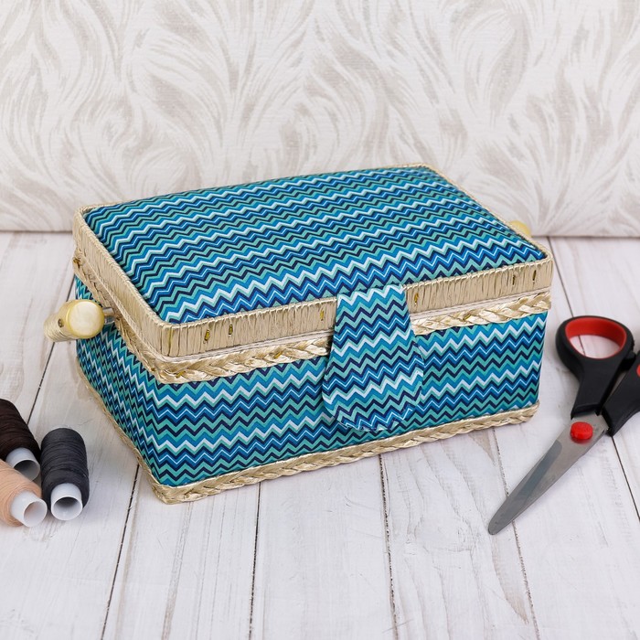 Шкатулка для рукоделия "Зигзаг синяя палитра" 9,5х19,5х13 см