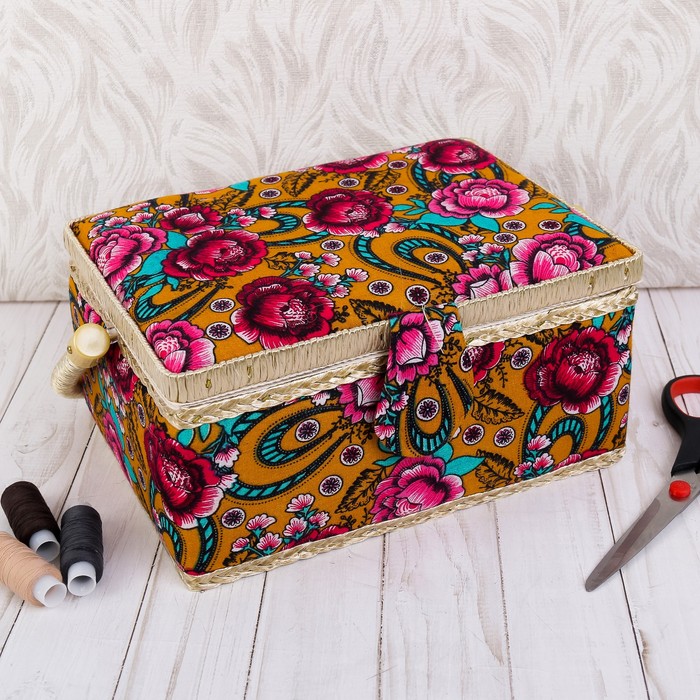 Шкатулка для рукоделия "Пушистые пионы" 12х24х18 см