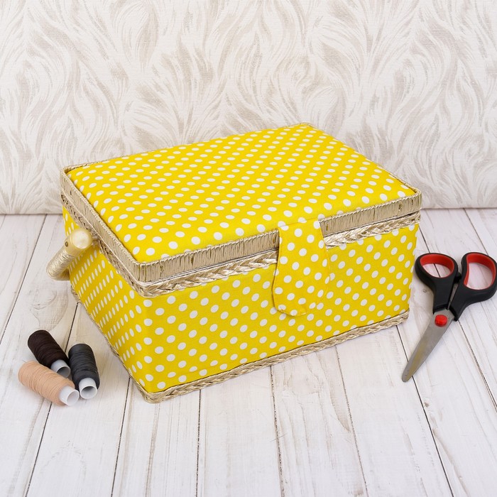 Шкатулка для рукоделия "Белый горох на жёлтом" 12х24х18 см