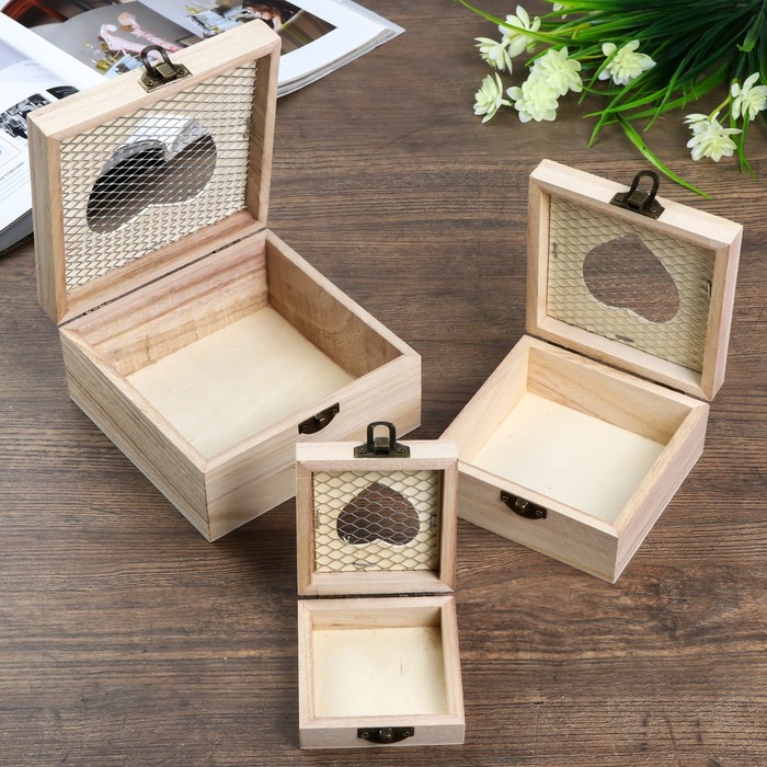 Шкатулка дерево под роспись "Сердце"(набор 3 шт) 3,5х8х8 см 5,5х11,5х11,5см 7,5х14,5х14,5см