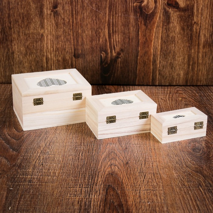 Шкатулка дерево под роспись "Сердце"(набор 3 шт) 3,5х8х8 см 5,5х11,5х11,5см 7,5х14,5х14,5см