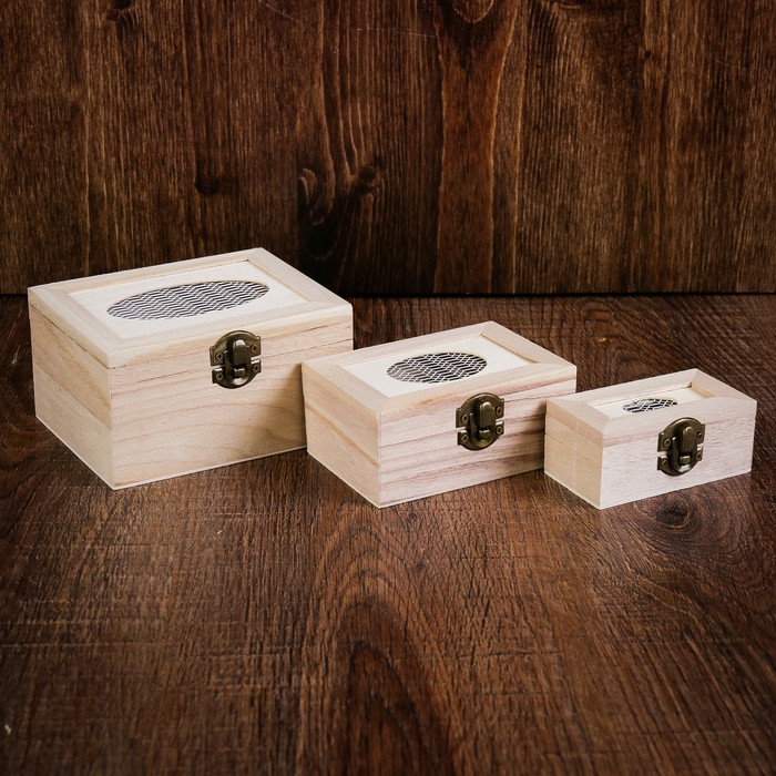 Шкатулка дерево под роспись "Овал" (набор 3 шт) 4х9х5 см 5х11,5х8 см 8х13,5х10 см