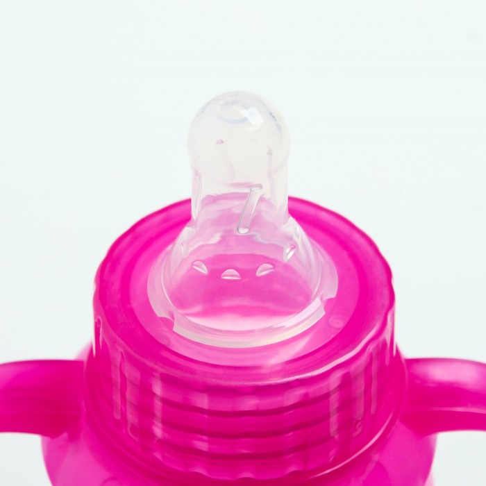 Бутылочка для кормления цветная с ручками, 250 мл, цвет розовый, рисунок МИКС