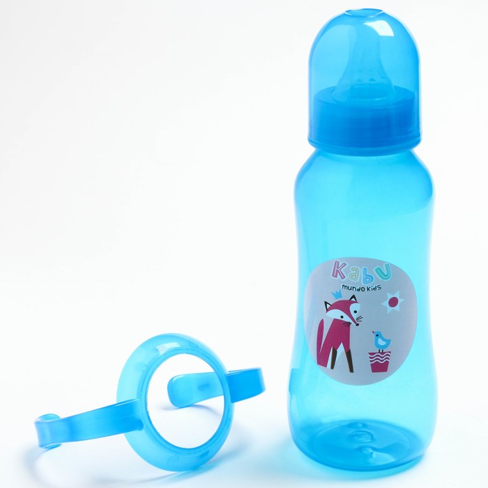 Бутылочка для кормления цветная с ручками, 250 мл, цвет голубой, рисунок МИКС