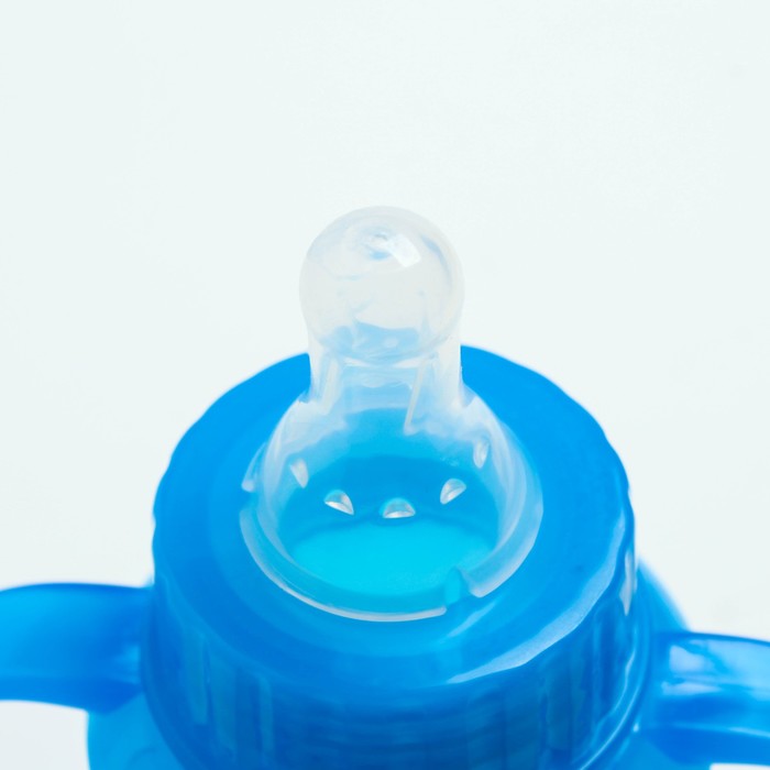Бутылочка для кормления цветная с ручками, 250 мл, цвет голубой, рисунок МИКС