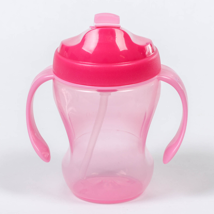 Поильник детский с трубочкой, с ручками, 260 мл, от 5 мес., цвет розовый