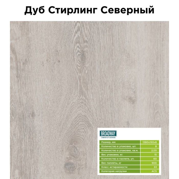 Ламинат Kronostar BROADWAY NEW, стирлинг севреный, 33 класс, 8 мм