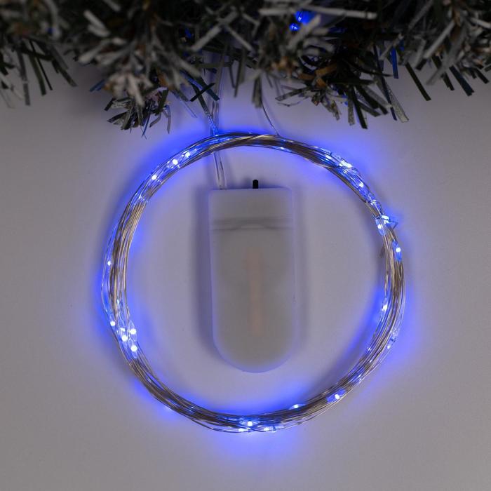 

Гирлянда «Нить» 5 м роса, IP20, серебристая нить, 50 LED, свечение синее, CR2032х2