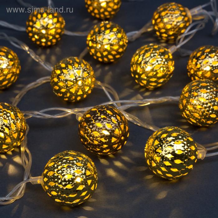 фото Гирлянда "нить" 4 м с насадками "шарик с узором", ip20, прозрачная нить, 20 led, свечение тёплое белое, 8 режимов, 220 в luazon lighting