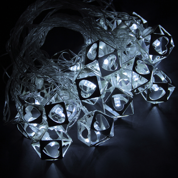Гирлянда "Метраж" 5 м с насад. “Кубик Сердце”,2,5 см Н.С. LED-20-220V, контр 8р БЕЛЫЙ