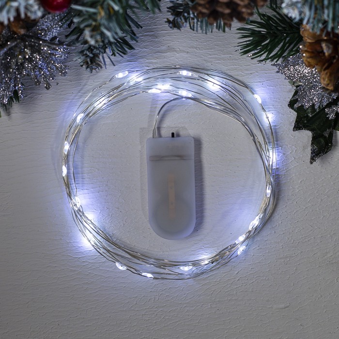 НИТЬ, 3 м. "Роса", LED-30-6V, (LR2032 2 шт.в комплекте), 1 режим, БЕЛЫЙ