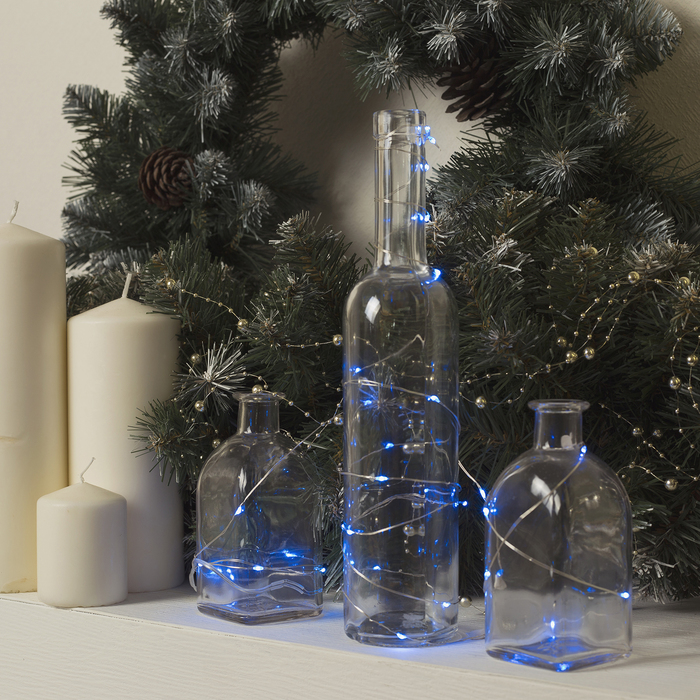 НИТЬ, 3 м. "Роса", LED-30-6V, (LR2032 2 шт.в комплекте), 1 режим, СИНИЙ