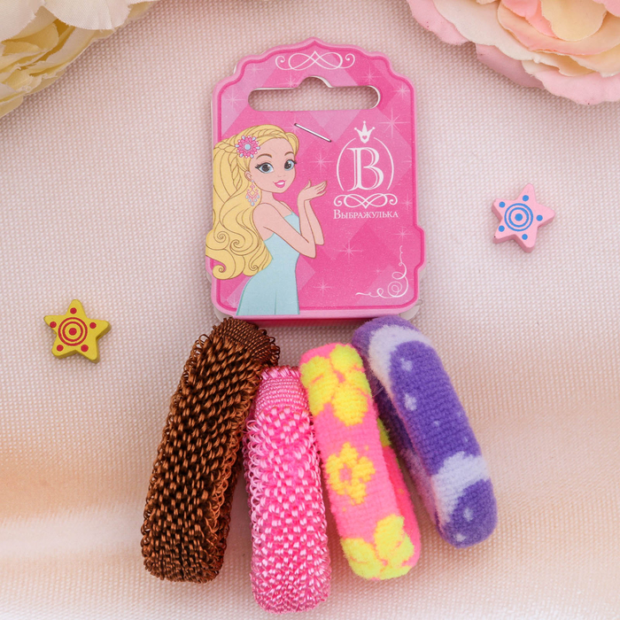 Резинка для волос "Махрушка простая" (набор 4 шт) микс