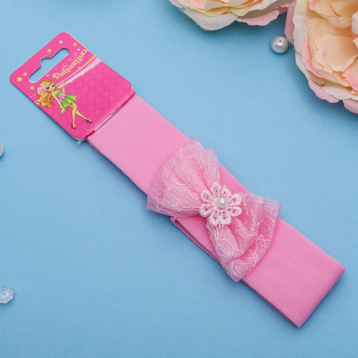 Повязка для волос "Модница" 3 см, розовая, банты со цветком