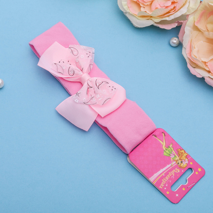 Повязка для волос "Модница" 3 см, розовая, прозрачный бант