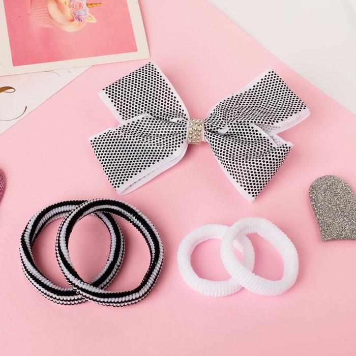 Набор для волос "Малютка" чёрно-белый (4 резинки, 1 зажим) бант точка